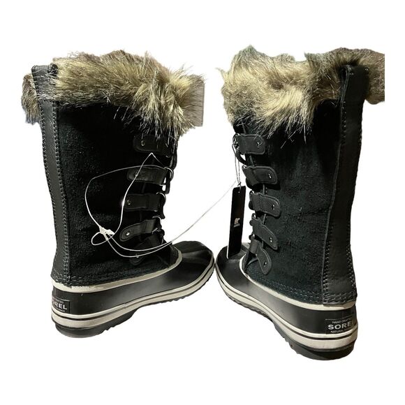 SOREL Joan of Arctic Snow Boots 6 Black Suede Leather Mid Calf Faux Fur - Picture 10 of 12